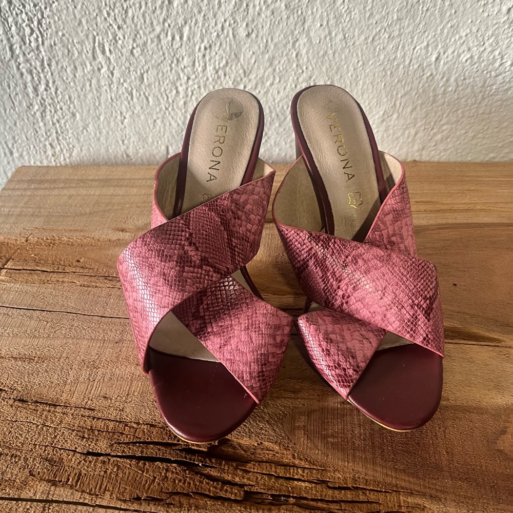 Verona Pink Snakeskin Mules